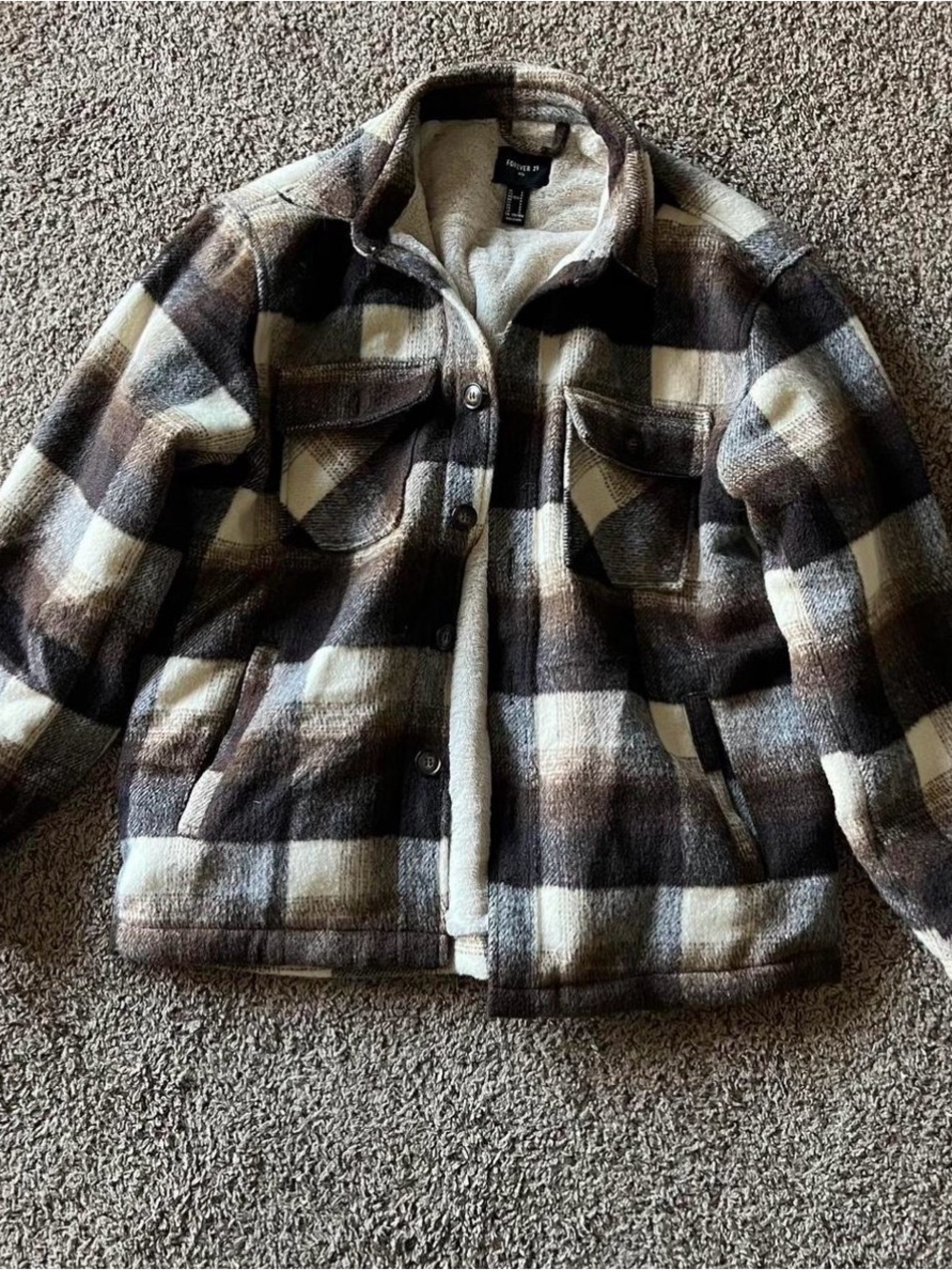 Forever 21 Women's Wool Blend Striped Jacket White and Brown Black Size Small
